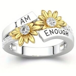 Gold and Silver Floral I AM ENOUGH Ring SIZE 7